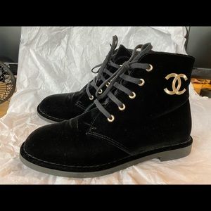 Authentic Chanel Velvet Short Boots sz 38.5